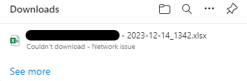 Excel sheet failing to download due to a "Network Issue" on Microsoft Edge
