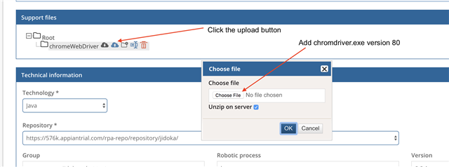From Robotic Process Configuration Page Support Files - Add Version 80